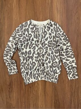 J Crew Women’s Gray Leopard Print Lightweight Summer Cardigan 3/4 Sleeve